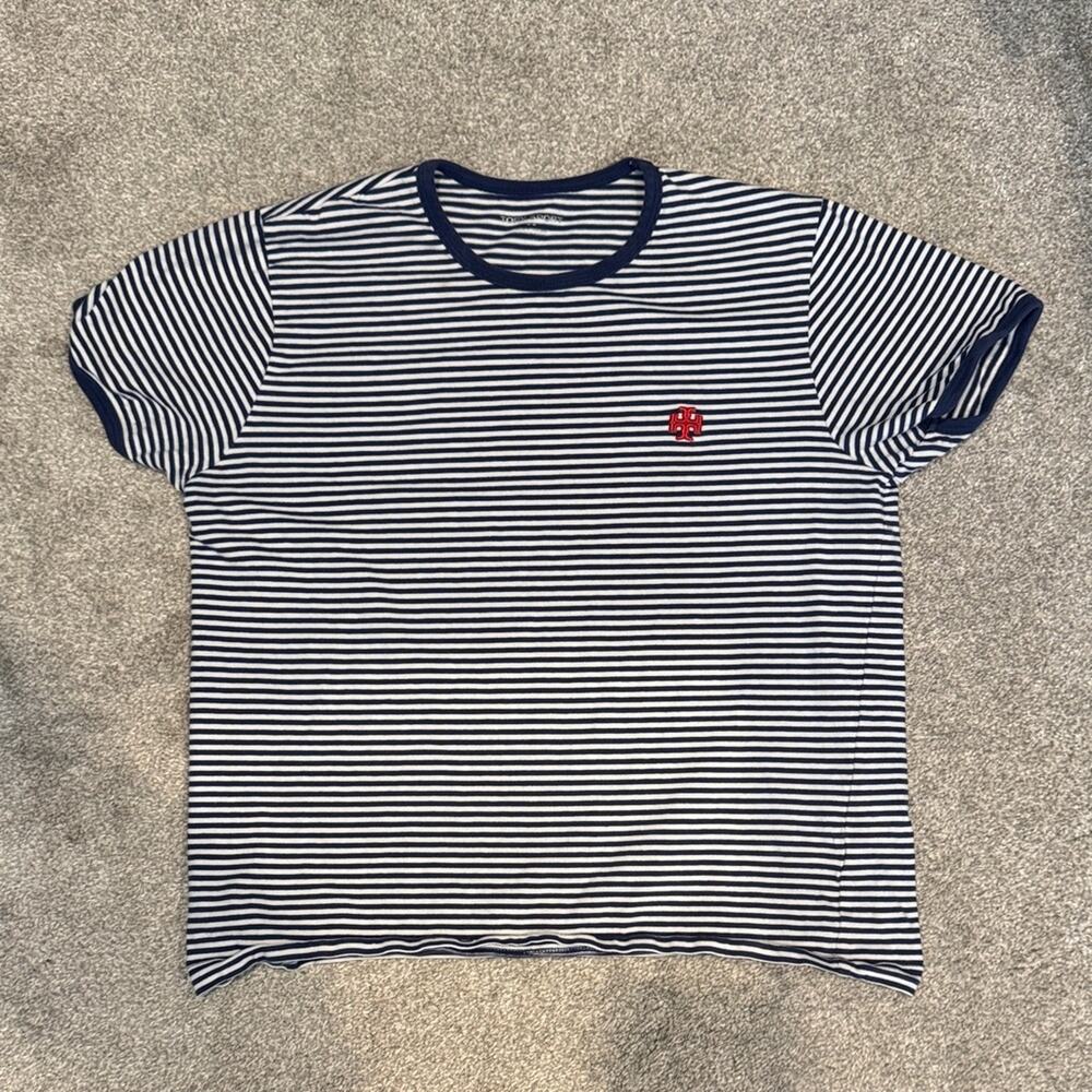 Tory Sport Navy and White Striped Short Sleeve Tee